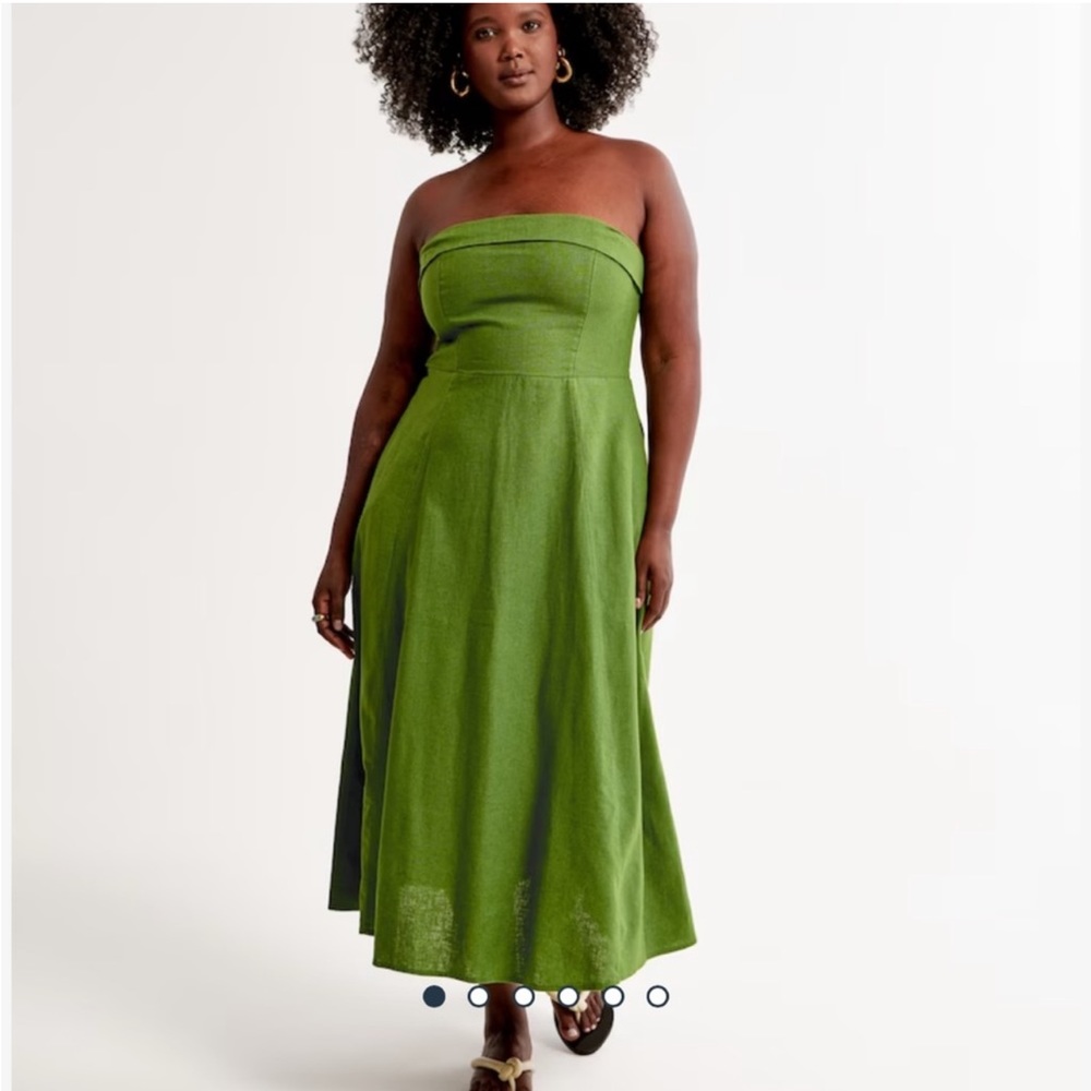 Abercrombie Green Linen Strapless Midi Dress NWT
